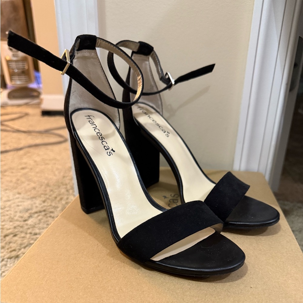 Francesca's Collections Black Ankle Strap Heels